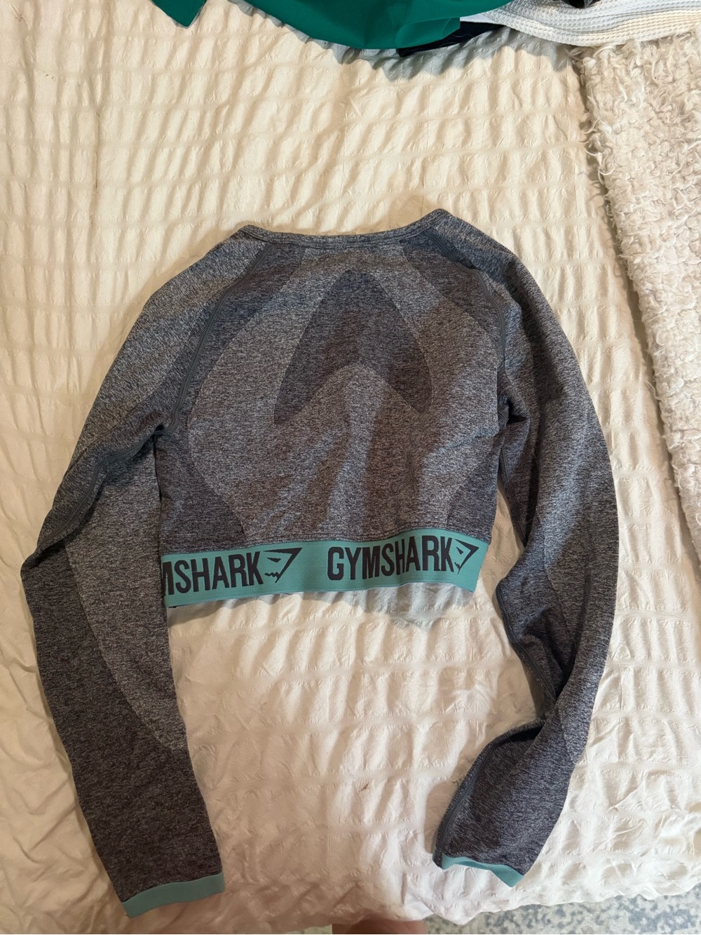 Gymshark Heather Grey Cropped Long Sleeve Top with Mint Band